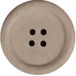 Beige round button with four holes, sewn onto fabric.