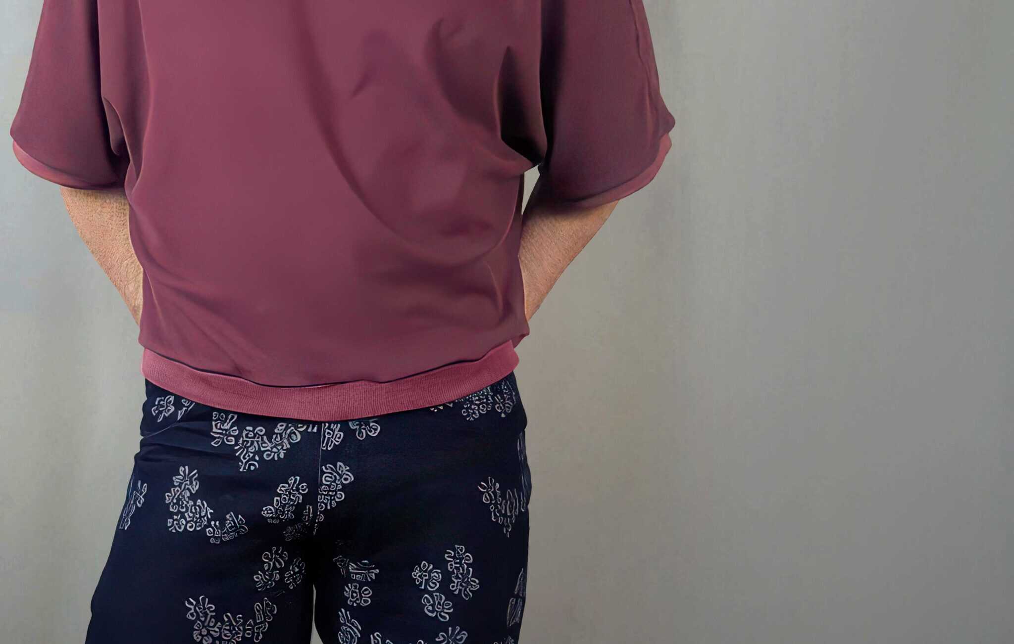 Elegant handmade sewist top with unique fabric design.